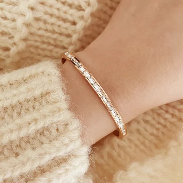 【CReAM】Laura 鈦鋼鋯石方鑽金色銀色玫瑰金色手環手鐲(生日 禮物 送禮 禮盒)