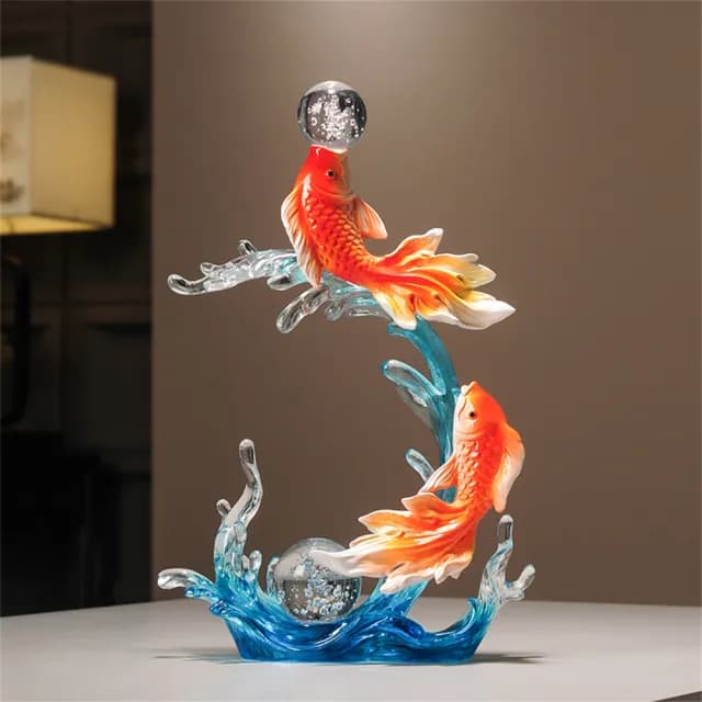 【超微米】風生水起錦鯉魚招財擺件 客廳玄關酒櫃裝飾品 喬遷禮物(錦鯉魚招財擺件 不帶底座)