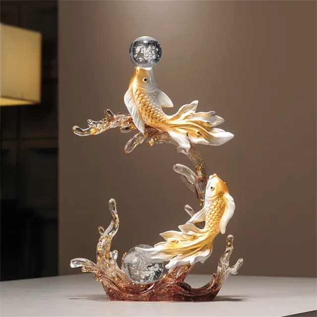 【超微米】風生水起錦鯉魚招財擺件 客廳玄關酒櫃裝飾品 喬遷禮物(錦鯉魚招財擺件 帶底座)