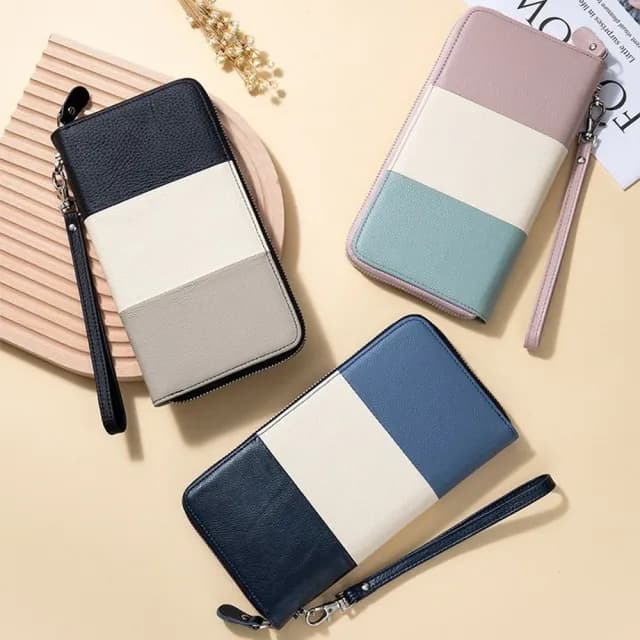 【MoonDy】雙11 真皮手拿包\長款錢包\女生錢包\三色拉鍊錢包\長夾\多卡位大容量錢夾