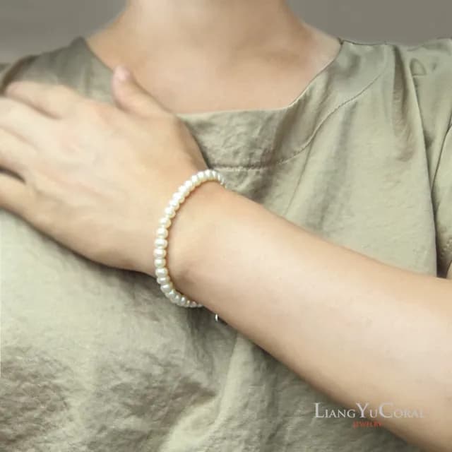 【大東山樑御珊瑚】天然珍珠自然形手鍊5-5.5mm(白色珍珠)