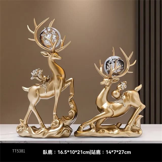 【超微米】招財鹿擺件 桌上擺飾 客廳玄關電視櫃酒櫃裝飾品 送禮輕奢禮物 喬遷新居禮品(招財鹿擺件 一對裝)