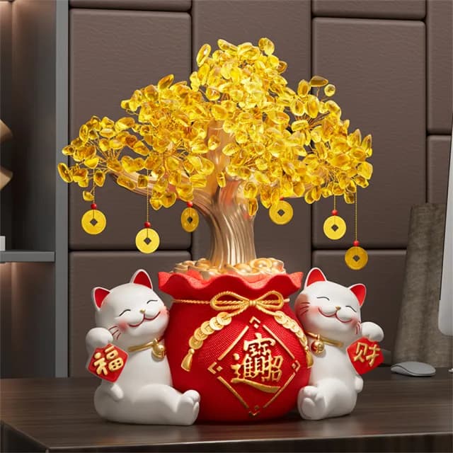 【超微米】招財貓擺件 開業禮物 收銀臺發財樹裝飾品 客廳電視櫃桌上擺飾 開運喬遷新居禮品(招財貓擺飾小號)