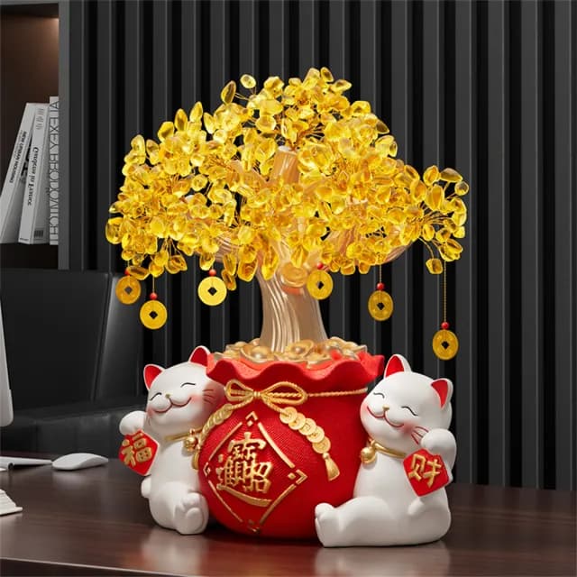 【超微米】招財貓擺件 開業禮物 收銀臺發財樹裝飾品 客廳電視櫃桌上擺飾 開運喬遷新居禮品(招財貓擺飾小號)