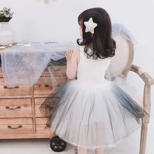 【橘魔法】無袖閃星拼接漸層挺紗裙洋裝(連身裙 澎澎裙 連身洋裝 連衣裙 紗裙 禮服 女童 兒童 童裝)