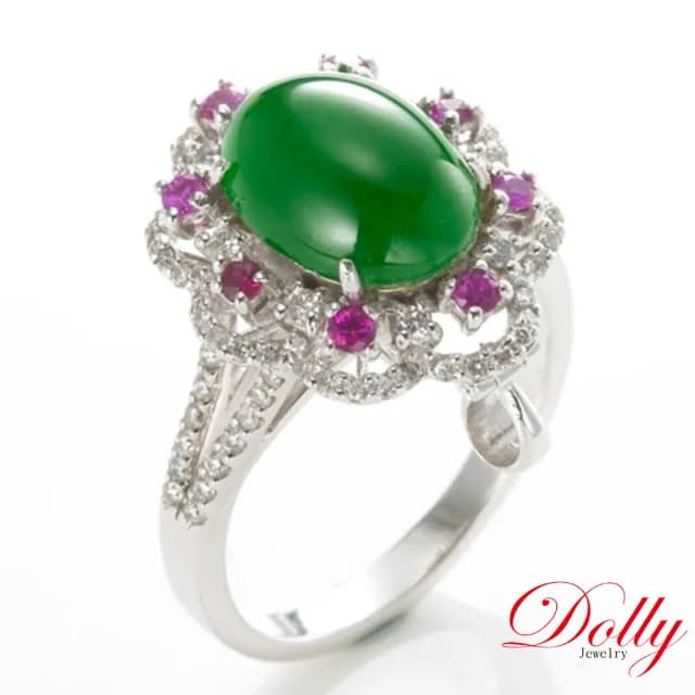 【DOLLY】18K金 緬甸冰種陽綠A貨翡翠鑽石戒指(母親節 交換禮物 長輩送禮首選)