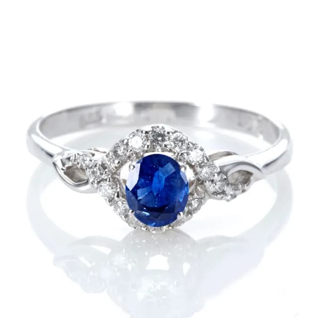 【DOLLY】14K金 天然藍寶石鑽石戒指-002(母親節 交換禮物 長輩送禮首選)