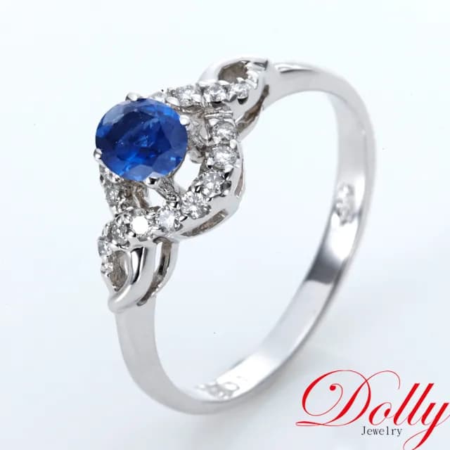 【DOLLY】14K金 天然藍寶石鑽石戒指-002(母親節 交換禮物 長輩送禮首選)