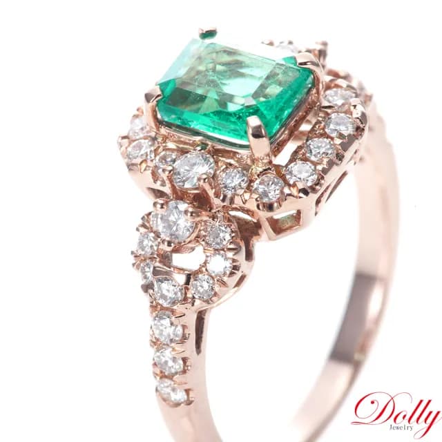 【DOLLY】1克拉 天然哥倫比亞祖母綠18K玫瑰金鑽石戒指-006(母親節 交換禮物 長輩送禮首選)
