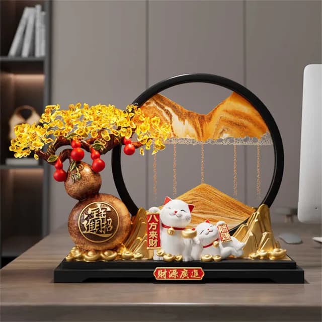 【超微米】財源廣進葫蘆擺飾 流沙畫 擺件 客廳招財裝飾品 酒櫃擺設 開業禮物 喬遷新居禮品(流沙畫擺飾大號)