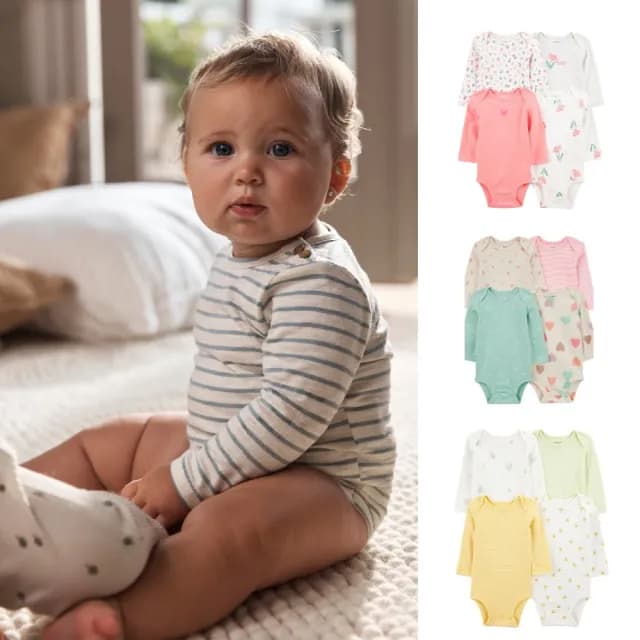 【Carter’s官方授權】精選嬰兒4件組長袖純棉包屁衣-多款任選(原廠公司貨  童裝 嬰兒裝)