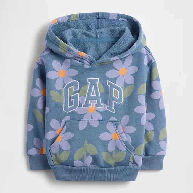 【GAP】女幼童裝 Logo刺繡印花刷毛帽T-藍色(793465)