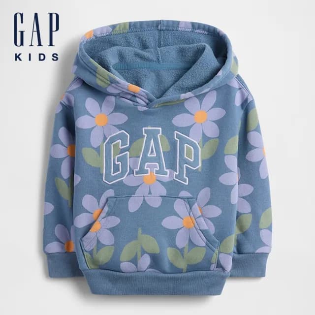 【GAP】女幼童裝 Logo刺繡印花刷毛帽T-藍色(793465)