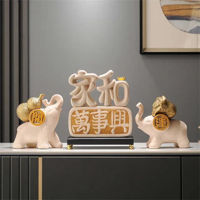 【超微米】家和萬事興擺飾 福祿百財象 家居客廳擺設 酒櫃電視機櫃裝飾品 新家喬遷禮物(福祿百財象擺飾)