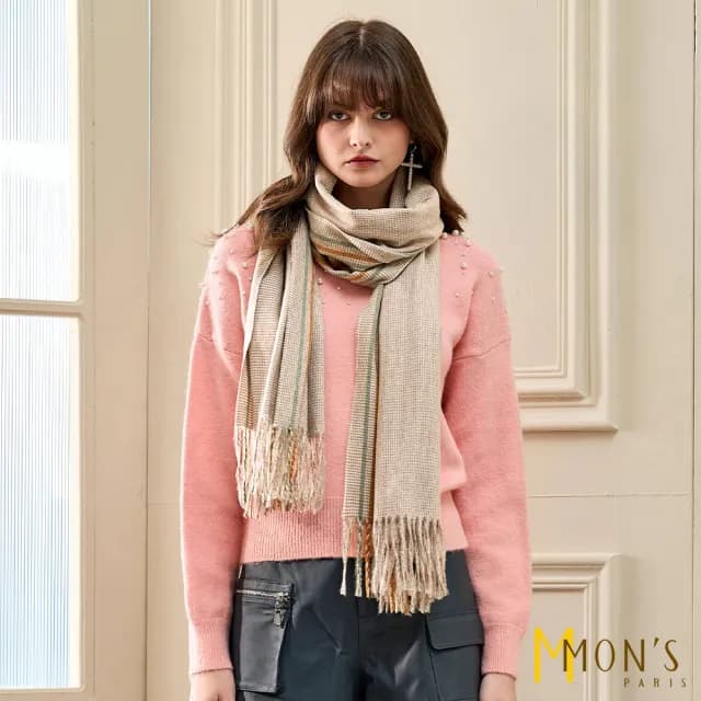 【MON’S】綿羊毛親膚格紋圍巾(4色任選)