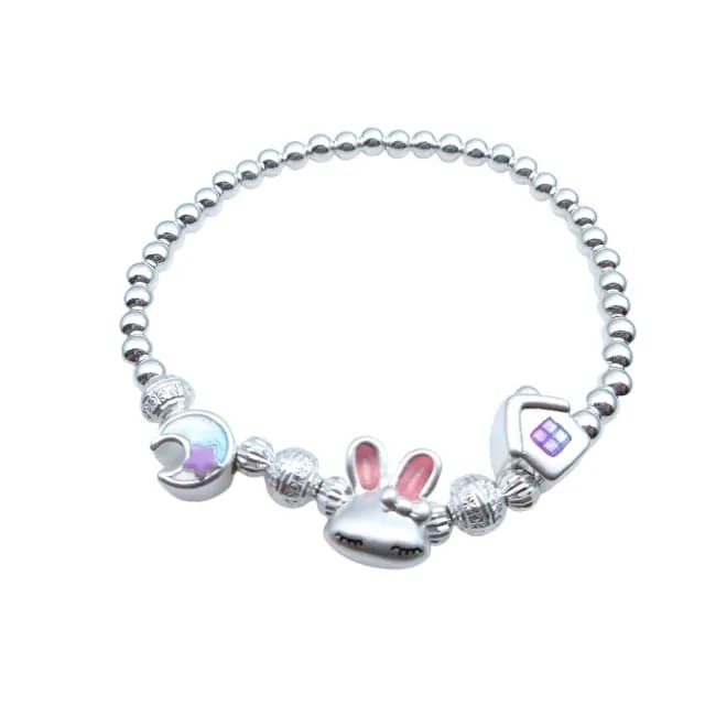【海洋盒子】童趣小兔子光珠S999足銀純銀手鍊.彈性手圍(附贈禮盒.拭銀布)