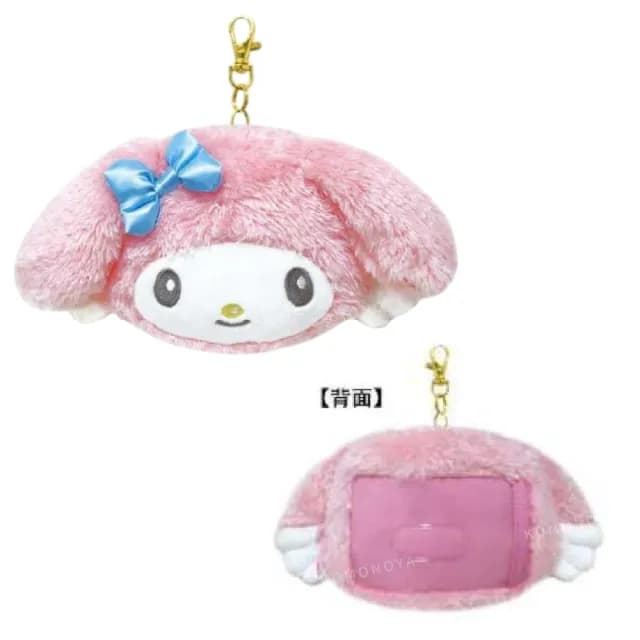 【小禮堂】Sanrio 三麗鷗 絨毛大臉伸縮票卡零錢包 天使系列 美樂蒂 酷洛米(平輸品)