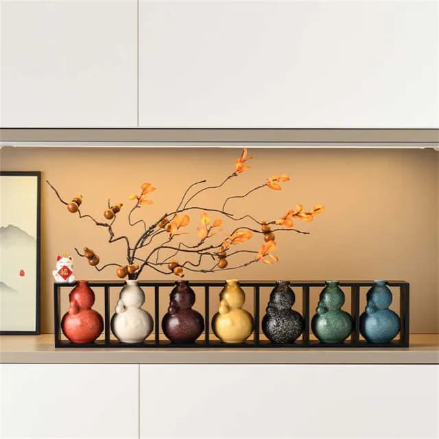 【超微米】招財福祿葫蘆擺飾 花瓶 入戶擺件 鞋櫃電視櫃裝飾品 喬遷開業禮物 擺設(招財福祿葫蘆擺飾)