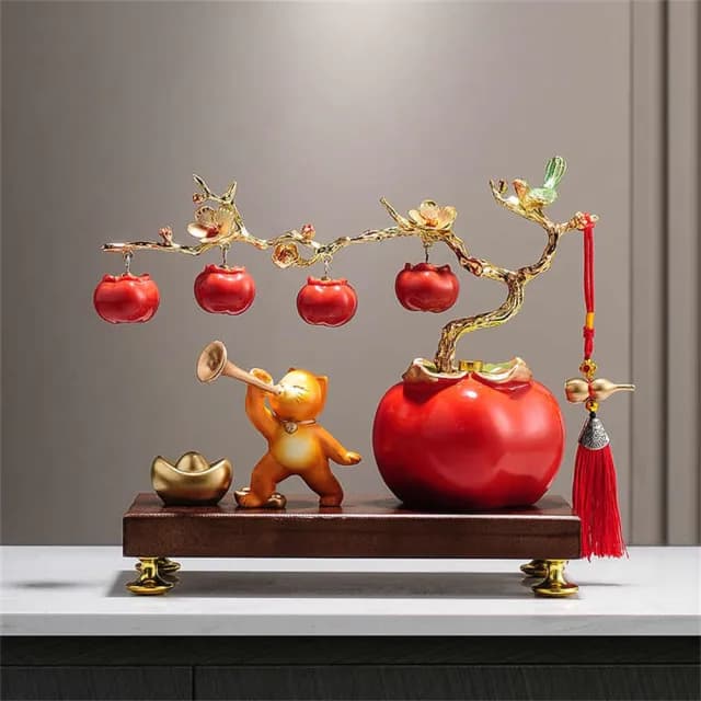 【超微米】招財貓擺飾 柿柿如意柿子擺件 客廳擺設 辦公室裝飾品 喬遷開業禮物 禮品(躺賺招財貓擺飾)