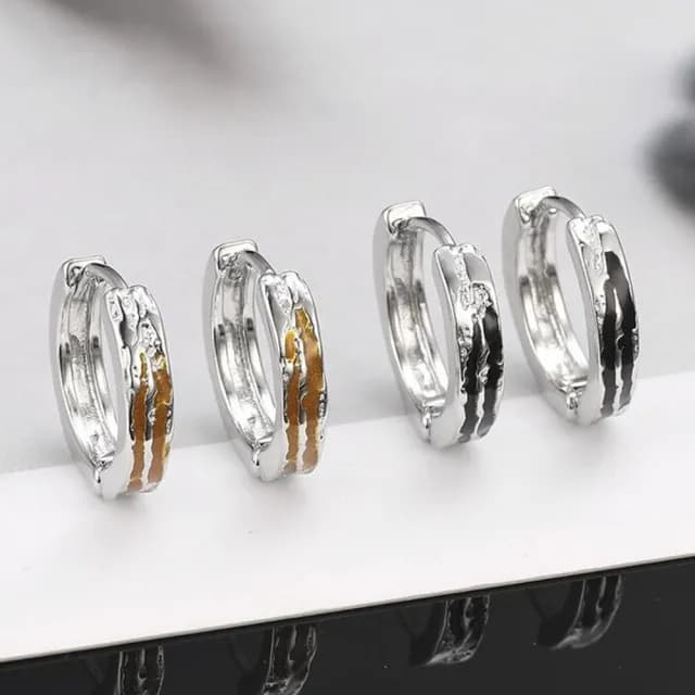 【KT DADA】雙11 男生耳環 純銀耳扣 時尚紋理 鎏金撞色 小圈耳飾 百搭單品 潮流配飾