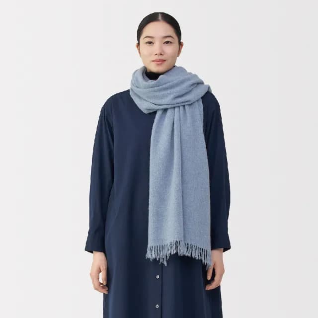 【MUJI 無印良品】蓬鬆羊毛大披肩/輕薄(淺灰/黑色/淺藍/墨灰/淺米/紅色)