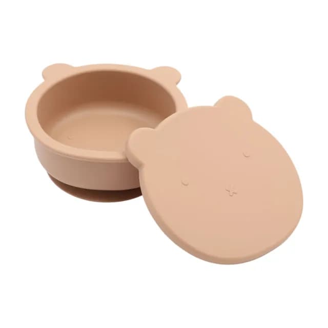 【TRENi Mini】鉑金矽膠小熊碗附蓋-奶茶(兒童餐具)