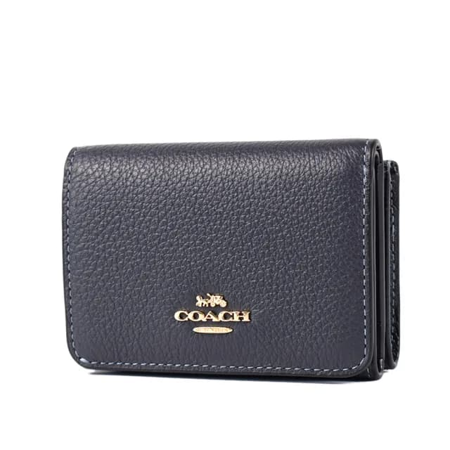 【COACH】櫻桃荔枝紋可拆式三折短夾/零錢包-單寧藍