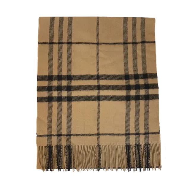 【BURBERRY 巴寶莉】經典格紋100%純羊毛長圍巾 咖色(80899501)