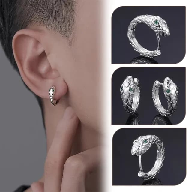 【MoonDy】耳環 男生耳環 蛇形耳環 s999足銀耳環 耳扣 靈蛇耳扣 抗過敏耳環 造型耳環