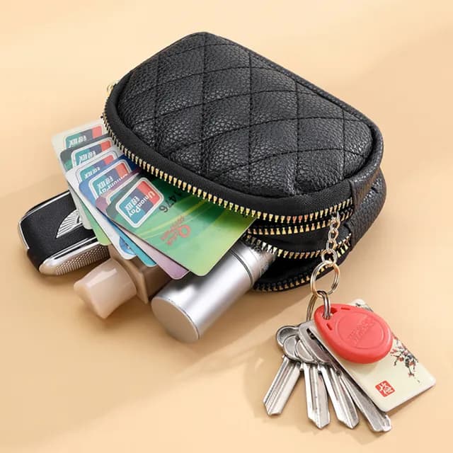 【樂適多】仿皮菱格雙層零錢包 MO8804(零錢包 隨手包 化妝包 拉鍊零錢包)