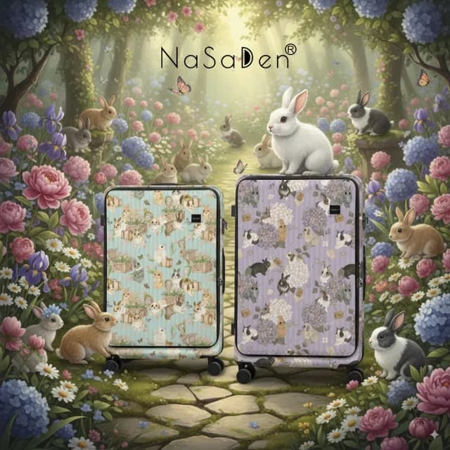 【NaSaDen 納莎登】25吋 萊茵系列 前開行李箱 英格藍貓聯名款 巴黎的優雅兔/綠兔(可擴充 上掀式行李箱)