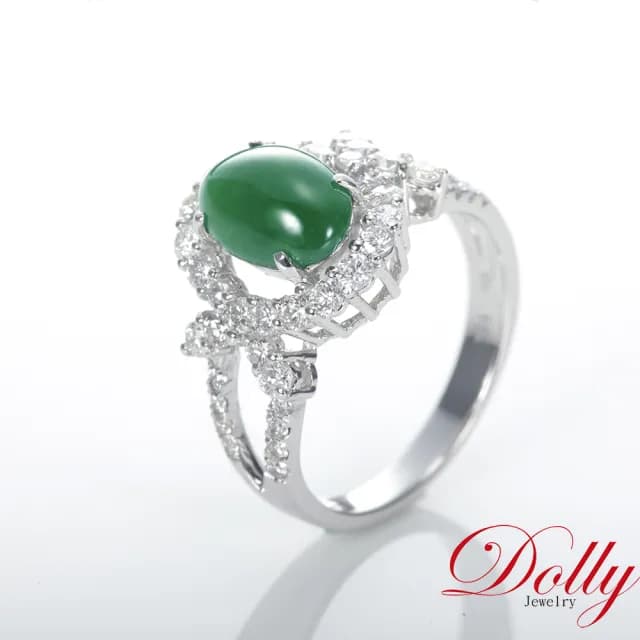 【DOLLY】18K金 緬甸高冰種老坑綠A貨翡翠鑽石戒指-003(母親節 長輩送禮首選)