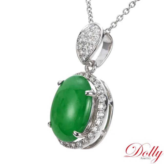 【DOLLY】14K金 緬甸冰種翡翠鑽石項鍊-007(母親節 長輩送禮首選)