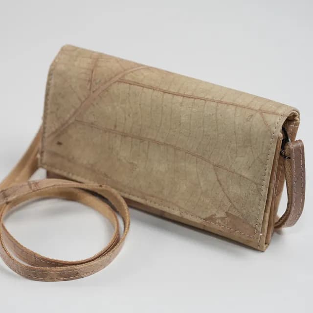 【Tevrin 森光】雙11 樹葉側背長夾(樹葉錢包／環保再生／文青質感／手工製造)