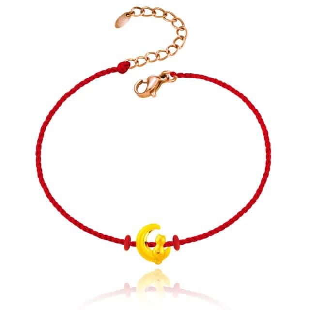 【J’code 真愛密碼】黃金手鍊 西洋情人節 月光喵喵 編織繩手(金重:0.12錢/+-0.03錢)