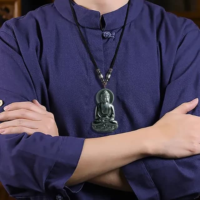 【Penny珮妮】老料和田玉墨玉 阿彌陀佛 吊墜項鍊(母親節 父親節 交換禮物 生日 情人節 尾牙 新年 結婚)