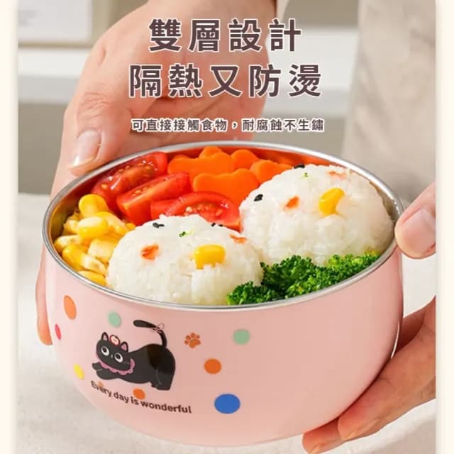 【吃吃飯】316不鏽鋼粉色兒童碗(雙層隔熱 真空保溫 防摔 加厚 防燙碗 露營 環保餐具 便當盒 飯碗 泡麵碗)