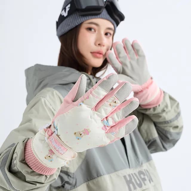 【kingkong】小熊防水加絨保暖滑雪手套(保暖手套 防寒 騎行手套 交換禮物)