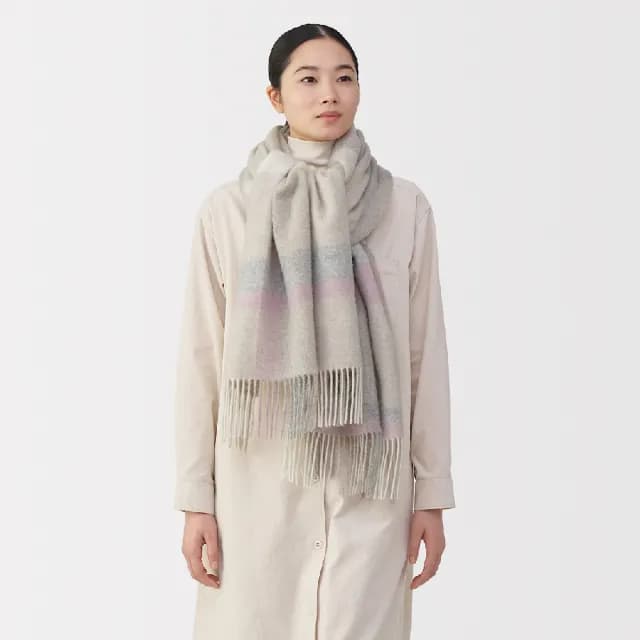 【MUJI 無印良品】蓬鬆羊毛大披肩(墨灰格紋/摩卡棕格紋/柔白格紋/黑格紋)