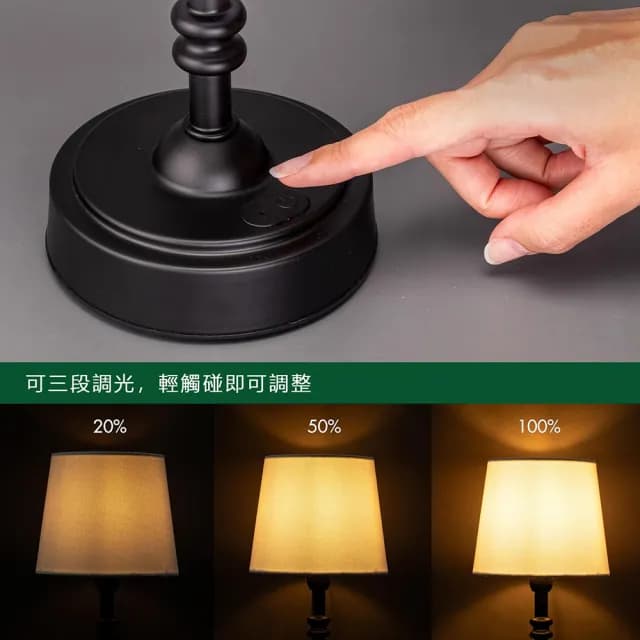 【alit】Mini LUNA：LED金屬布罩桌燈 - 時尚金(床頭燈 氣氛燈 露營燈 夜燈 觸摸調光 無線照明 交換禮物)