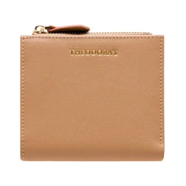 【THEODORA’S 希奧朵拉】品牌極薄RFID防盜對折拉鍊短皮夾(短夾 女夾 皮包 錢包)