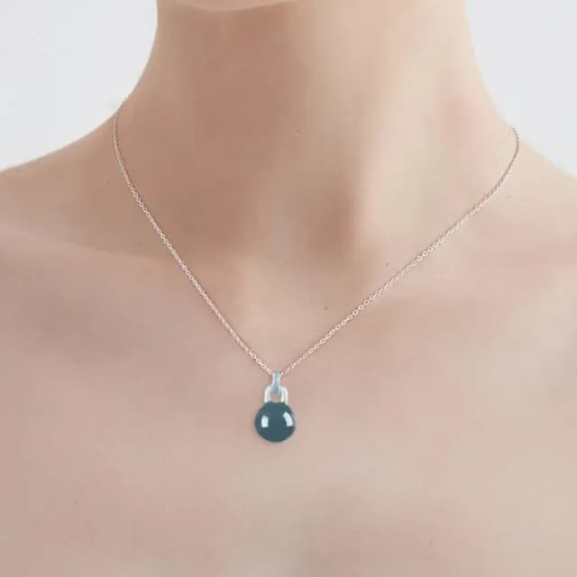 【Penny珮妮】A貨翡翠藍水 鎖扣圓珠 吊墜項鍊(母親節 生日禮物 交換禮物 尾牙 新年 結婚 情人節)