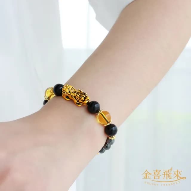 【金喜飛來】黃金手鍊招財黑金貔貅水晶串多選(0.57錢±0.03)