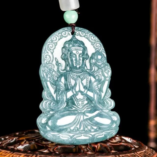 【Penny珮妮】A貨翡翠藍水 四臂觀音 吊墜項鍊(母親節 父親節 生日禮物 交換禮物 尾牙 新年 結婚 情人節)