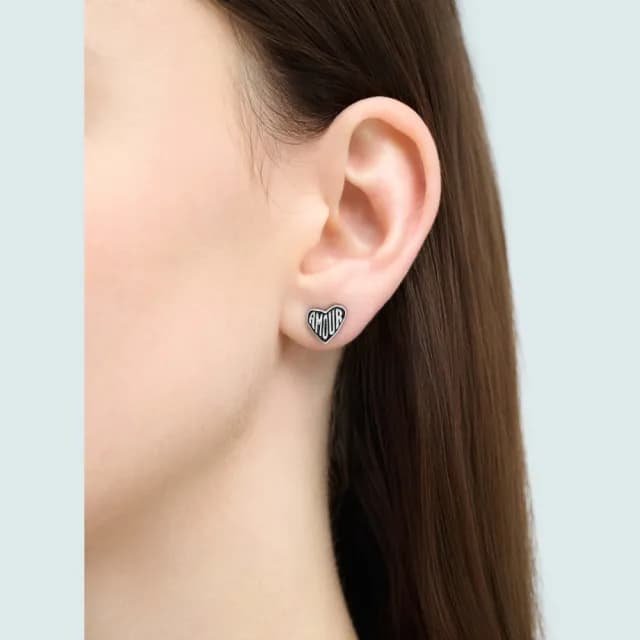 【agnes b.】Sport b. Amour 心形 耳環(黑色)