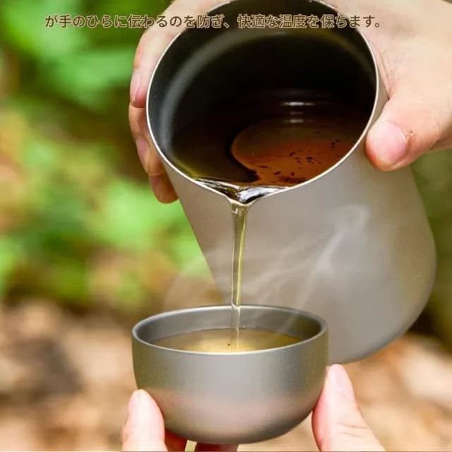 【Tihow 鈦好】日式匠人質感雙層隔熱純鈦茶杯50ml 2入組(主人杯 品茗杯 長輩禮物 純鈦茶杯組)