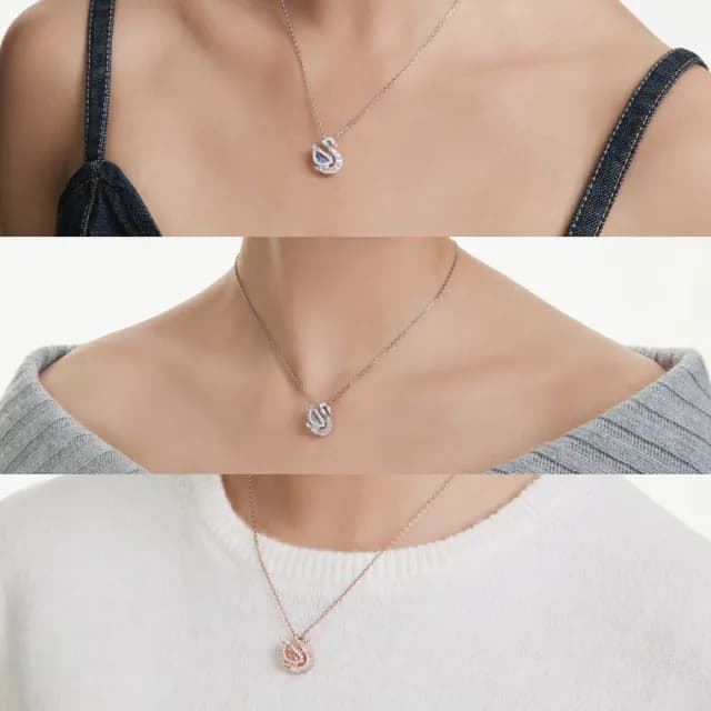 【SWAROVSKI 施華洛世奇】Swan 鏈墜 混合式切割 天鵝 藍色/白色/粉紅色(3色任選_情人節禮物)