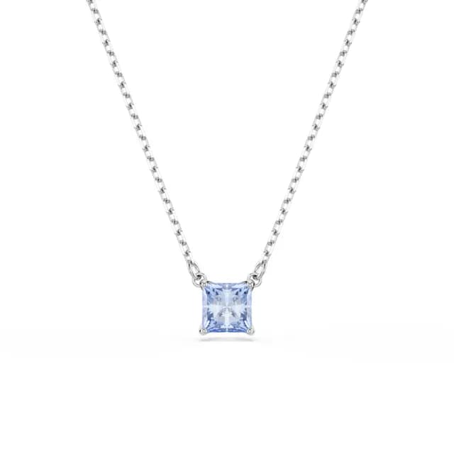 【SWAROVSKI 施華洛世奇】Matrix 鏈墜 方形切割 藍色 鍍白金色(情人節禮物)