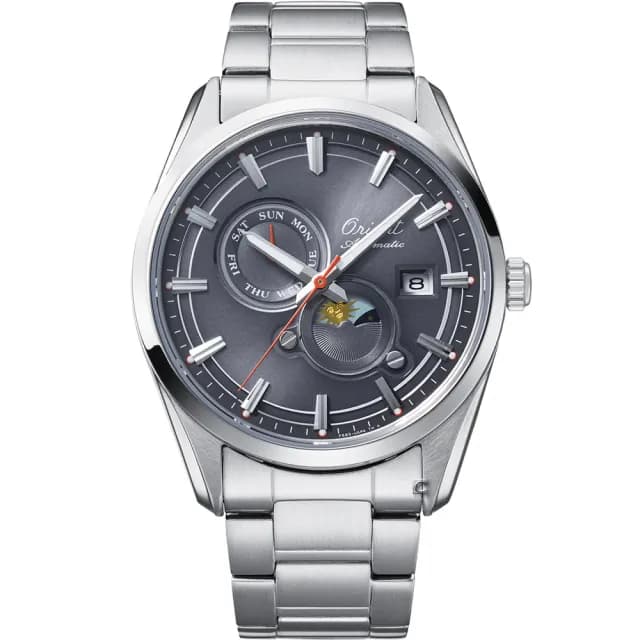 【ORIENT 東方錶】SUN&MOON系列 75週年 日月相錶-灰(RA-AK0311N)