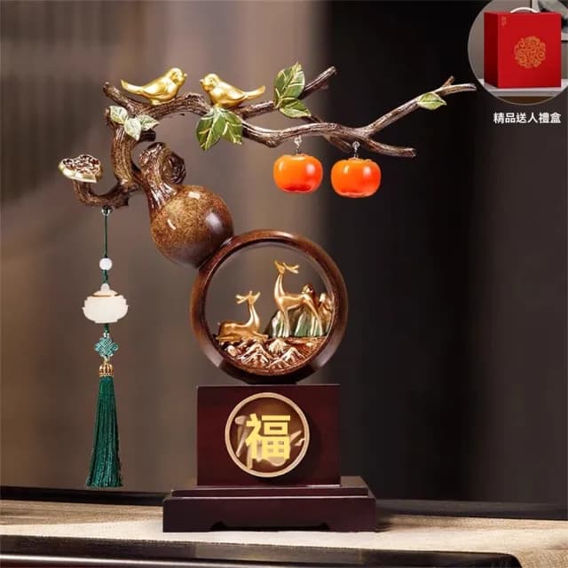 【新川】新中式 柿柿如意擺件 事事如意 福祿雙至(客廳裝飾品 搬家禮物 喬遷新居禮品)